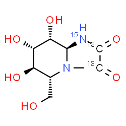 ChemSpider 2D Image | (5R,6R,7S,8R,8aS)-6,7,8-Trihydroxy-5-(hydroxymethyl)(2,3-~13~C_2_,1-~15~N)hexahydroimidazo[1,2-a]pyridine-2,3-dione | C613C2H12N15NO6