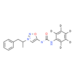 ChemSpider 2D Image | [(~2~H_5_)Phenylcarbamoyl][3-(1-phenyl-2-propanyl)-1,2,3-oxadiazol-3-ium-5-yl]azanide | C18H13D5N4O2