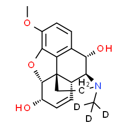ChemSpider 2D Image | (5alpha,6alpha,10alpha)-3-Methoxy-17-(~2~H_3_)methyl-7,8-didehydro-4,5-epoxymorphinan-6,10-diol | C18H18D3NO4