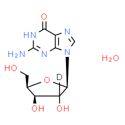 ChemSpider 2D Image | 2-Amino-9-[(2xi)-beta-D-(C~2~-~2~H)-threo-pentofuranosyl]-1,9-dihydro-6H-purin-6-one hydrate (1:1) | C10H14DN5O6