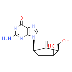 ChemSpider 2D Image | 2-Amino-9-[(1R,3S)-4-hydroxy-3-(hydroxymethyl)-2-methylenecyclopentyl]-1,9-dihydro-6H-purin-6-one | C12H15N5O3