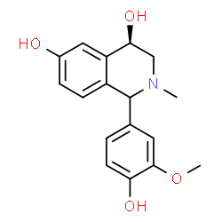 ChemSpider 2D Image | (4R)-1-(4-Hydroxy-3-methoxyphenyl)-2-methyl-1,2,3,4-tetrahydro-4,6-isoquinolinediol | C17H19NO4