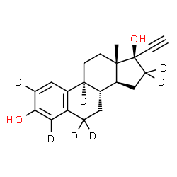 ChemSpider 2D Image | (17alpha)-(2,4,6,6,9,16,16-~2~H_7_)-19-Norpregna-1,3,5(10)-trien-20-yne-3,17-diol | C20H17D7O2
