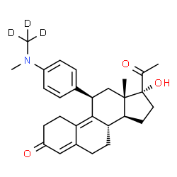ChemSpider 2D Image | (11beta)-17-Hydroxy-11-(4-{methyl[(~2~H_3_)methyl]amino}phenyl)-19-norpregna-4,9-diene-3,20-dione | C28H32D3NO3
