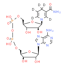 ChemSpider 2D Image | [[(2R,3R,5R)-5-(6-aminopurin-9-yl)-3,4-dihydroxy-tetrahydrofuran-2-yl]methoxy-hydroxy-phosphoryl] [(2R,4S,5R)-5-(3-carbamoyl-2,4,4,5,6-pentadeuterio-1-pyridyl)-3,4-dihydroxy-tetrahydrofuran-2-yl]methyl hydrogen phosphate | C21H24D5N7O14P2
