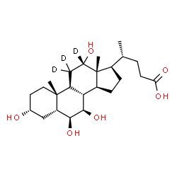 ChemSpider 2D Image | (3alpha,5beta,6beta,7beta,12alpha)-3,6,7,12-Tetrahydroxy(11,11,12-~2~H_3_)cholan-24-oic acid | C24H37D3O6