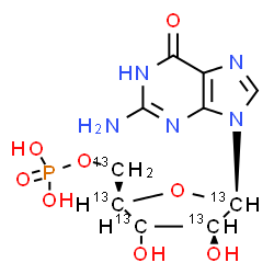 ChemSpider 2D Image | 2-Amino-9-[(3xi)-5-O-(~13~C_5_)phosphono-beta-D-threo-pentofuranosyl]-1,9-dihydro-6H-purin-6-one | C513C5H14N5O8P