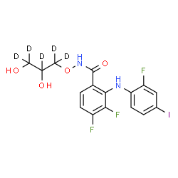 ChemSpider 2D Image | N-{[2,3-Dihydroxy(~2~H_5_)propyl]oxy}-3,4-difluoro-2-[(2-fluoro-4-iodophenyl)amino]benzamide | C16H9D5F3IN2O4