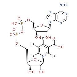 ChemSpider 2D Image | [[(2R,3R,5R)-5-(6-aminopurin-9-yl)-3,4-dihydroxy-tetrahydrofuran-2-yl]methoxy-hydroxy-phosphoryl] [(2R,3R,5R)-5-(3-carboxy-2,4,5,6-tetradeuterio-pyridin-1-ium-1-yl)-3,4-dihydroxy-tetrahydrofuran-2-yl]methyl phosphate | C21H22D4N6O15P2