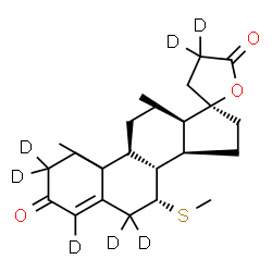 ChemSpider 2D Image | (7R,8R,9S,13S,14S,17R)-10,13-Dimethyl-7-(methylsulfanyl)(2,2,4,4',4',6,6-~2~H_7_)-1,6,7,8,9,10,11,12,13,14,15,16-dodecahydro-3'H-spiro[cyclopenta[a]phenanthrene-17,2'-furan]-3,5'(2H,4'H)-dione | C23H25D7O3S