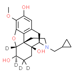 ChemSpider 2D Image | (5alpha,6beta)-17-(Cyclopropylmethyl)-3-methoxy(5,6,7,7-~2~H_4_)-4,5-epoxymorphinan-2,6,14-triol | C21H23D4NO5