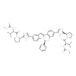 ChemSpider 2D Image | Methyl {(2S)-1-[(2S)-2-{5-[(6S)-3-{2-[(2R)-1-{(2R)-2-[(methoxycarbonyl)amino]-3-methylbutanoyl}-2-pyrrolidinyl]-1H-imidazol-5-yl}-6-phenylindolo[1,2-c][1,3]benzoxazin-10-yl]-1H-imidazol-2-yl}-1-pyrrol
idinyl]-3-methyl-1-oxo-2-butanyl}carbamate | C49H55N9O7