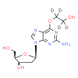 ChemSpider 2D Image | 9-(2-Deoxy-beta-D-threo-pentofuranosyl)-6-{[2-hydroxy(~2~H_4_)ethyl]oxy}-9H-purin-2-amine | C12H13D4N5O5