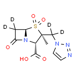 ChemSpider 2D Image | (2S,3S,5R)-3-Methyl-7-oxo-3-[1H-1,2,3-triazol-1-yl(~2~H_2_)methyl](6,6-~2~H_2_)-4-thia-1-azabicyclo[3.2.0]heptane-2-carboxylic acid 4,4-dioxide | C10H8D4N4O5S