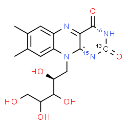 ChemSpider 2D Image | 1-Deoxy-1-[7,8-dimethyl-2,4-dioxo(2-~13~C,1,3-~15~N_2_)-3,4-dihydrobenzo[g]pteridin-10(2H)-yl]-D-glycero-pentitol | C1613CH20N215N2O6