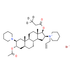 ChemSpider 2D Image | (2beta,3alpha,5alpha,16beta,17beta)-3-Acetoxy-16-(1-allyl-1-piperidiniumyl)-2-(1-piperidinyl)-17-[(3,3,3-~2~H_3_)propanoyloxy]androstane bromide | C37H58D3BrN2O4