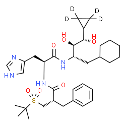 ChemSpider 2D Image | Nalpha-{(2S)-2-Benzyl-3-[(2-methyl-2-propanyl)sulfonyl]propanoyl}-N-{(2S,3R,4S)-1-cyclohexyl-4-[(2,2,3,3-~2~H_4_)cyclopropyl]-3,4-dihydroxy-2-butanyl}-L-histidinamide | C33H46D4N4O6S
