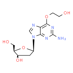 ChemSpider 2D Image | 9-(2-Deoxy-beta-D-threo-pentofuranosyl)-6-(2-hydroxyethoxy)-9H-purin-2-amine | C12H17N5O5