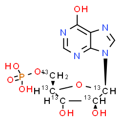 ChemSpider 2D Image | 9-[(3xi)-5-O-(~13~C_5_)Phosphono-beta-D-threo-pentofuranosyl]-9H-purin-6-ol | C513C5H13N4O8P