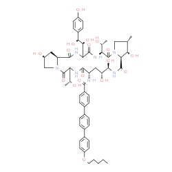 ChemSpider 2D Image | N-{(2R,9S,11R,12R,14aS,15S,16S,20S,25aS)-23-[(1S,2S)-1,2-Dihydroxy-2-(4-hydroxyphenyl)ethyl]-2,11,12,15-tetrahydroxy-6,20-bis[(1R)-1-hydroxyethyl]-16-methyl-5,8,14,19,22,25-hexaoxotetracosahydro-1H-di
pyrrolo[2,1-c:2',1'-l][1,4,7,10,13,16]hexaazacyclohenicosin-9-yl}-4''-(pentyloxy)-1,1':4',1''-terphenyl-4-carboxamide | C58H73N7O17