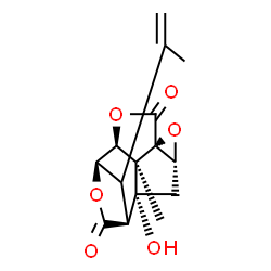 ChemSpider 2D Image | (1R,3R,5S,8S,9R,12S,13R)-1-Hydroxy-14-isopropenyl-13-methyl-4,7,10-trioxapentacyclo[6.4.1.1~9,12~.0~3,5~.0~5,13~]tetradecane-6,11-dione | C15H16O6