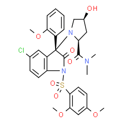 ChemSpider 2D Image | (4S)-1-[(3R)-5-Chloro-1-[(2,4-dimethoxyphenyl)sulfonyl]-3-(2-methoxyphenyl)-2-oxo-2,3-dihydro-1H-indol-3-yl]-4-hydroxy-N,N-dimethyl-L-prolinamide | C30H32ClN3O8S