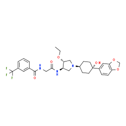 ChemSpider 2D Image | N-[2-({(3R,4R)-1-[trans-4-(1,3-Benzodioxol-5-yl)-4-hydroxycyclohexyl]-4-ethoxy-3-pyrrolidinyl}amino)-2-oxoethyl]-3-(trifluoromethyl)benzamide | C29H34F3N3O6
