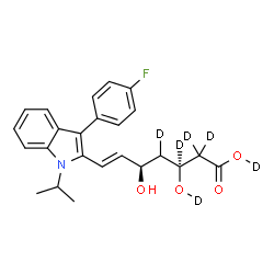 ChemSpider 2D Image | (3S,5R,6E)-7-[3-(4-Fluorophenyl)-1-isopropyl-1H-indol-2-yl]-5-hydroxy-3-(~2~H)hydroxy(2,2,3,4-~2~H_4_)-6-hepten(~2~H)oic acid | C24H20D6FNO4