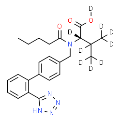 ChemSpider 2D Image | N-Pentanoyl-N-{[2'-(1H-tetrazol-5-yl)-4-biphenylyl]methyl}-L-(~2~H_9_)valine | C24H20D9N5O3