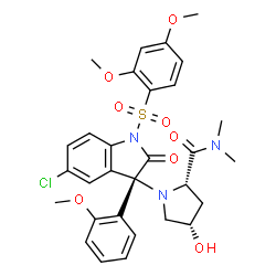 ChemSpider 2D Image | (4S)-1-[(3S)-5-Chloro-1-[(2,4-dimethoxyphenyl)sulfonyl]-3-(2-methoxyphenyl)-2-oxo-2,3-dihydro-1H-indol-3-yl]-4-hydroxy-N,N-dimethyl-L-prolinamide | C30H32ClN3O8S