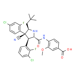 ChemSpider 2D Image | 4-{[(3R,4S,5R)-3-(3-Chloro-2-fluorophenyl)-4-(4-chloro-2-fluorophenyl)-4-cyano-5-(2,2-dimethylpropyl)-L-prolyl]amino}-3-methoxybenzoic acid | C31H29Cl2F2N3O4