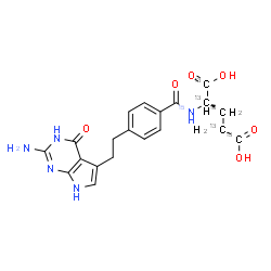 ChemSpider 2D Image | N-{4-[2-(2-Amino-4-oxo-4,7-dihydro-3H-pyrrolo[2,3-d]pyrimidin-5-yl)ethyl]benzoyl}-D-(~13~C_5_,~15~N)glutamic acid | C1513C5H21N415NO6