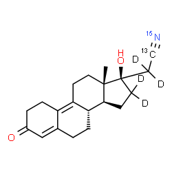 ChemSpider 2D Image | (17alpha)-17-Hydroxy-3-oxo(21-~13~C,16,16,20,20-~2~H_4_)-19-norpregna-4,9-diene-21-(~15~N)nitrile | C1913CH21D415NO2