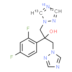 ChemSpider 2D Image | 2-(2,4-Difluorophenyl)-1-[(~13~C_2_,4-~15~N)-1H-1,2,4-triazol-1-yl]-3-(1H-1,2,4-triazol-1-yl)-2-propanol | C1113C2H12F2N515NO