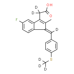 ChemSpider 2D Image | {(1Z)-5-Fluoro-2-methyl-1-[{4-[(~2~H_3_)methylsulfanyl]phenyl}(~2~H)methylene]-1H-inden-3-yl}(~2~H_2_)acetic acid | C20H11D6FO2S