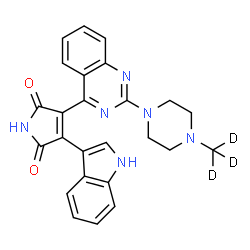 ChemSpider 2D Image | 3-(1H-Indol-3-yl)-4-{2-[4-(~2~H_3_)methyl-1-piperazinyl]-4-quinazolinyl}-1H-pyrrole-2,5-dione | C25H19D3N6O2