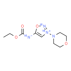 ChemSpider 2D Image | (Ethoxycarbonyl)[3-(4-morpholinyl)(~15~N_2_)-1,2,3-oxadiazol-3-ium-5-yl](~15~N)azanide | C9H14N15N3O4