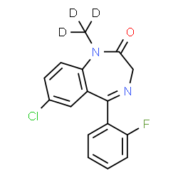 ChemSpider 2D Image | 7-Chloro-5-(2-fluorophenyl)-1-(~2~H_3_)methyl-1,3-dihydro-2H-1,4-benzodiazepin-2-one | C16H9D3ClFN2O