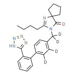 ChemSpider 2D Image | 2-Butyl-3-{[2'-(1H-tetrazol-5-yl)(2,3-~2~H_2_)-4-biphenylyl](~2~H_2_)methyl}-1,3-diazaspiro[4.4]non-1-en-4-one | C25H24D4N6O