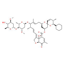 ChemSpider 2D Image | (1'R,2S,4'S,5S,6R,8'R,10'E,12'S,13'S,14'E,16'E,20'S,24'S)-6-Cyclohexyl-24'-hydroxy-5,11',13',22'-tetramethyl-2',21'-dioxo-5,6-dihydrospiro[pyran-2,6'-[3,7,19]trioxatetracyclo[15.6.1.1~4,8~.0~20,24~]pe
ntacosa[10,14,16,22]tetraen]-12'-yl 2,6-dideoxy-4-O-(2,6-dideoxy-3-O-methyl-alpha-L-arabino-hexopyranosyl)-3-O-methyl-alpha-L-arabino-hexopyranoside | C50H72O14