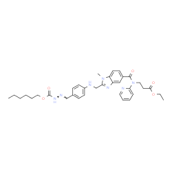 ChemSpider 2D Image | Ethyl N-({2-[({4-[(E)-{[(hexyloxy)carbonyl]hydrazono}methyl]phenyl}amino)methyl]-1-methyl-1H-benzimidazol-5-yl}carbonyl)-N-2-pyridinyl-beta-alaninate | C34H41N7O5