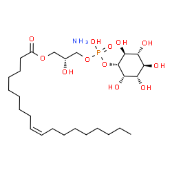 ChemSpider 2D Image | (2R)-2-Hydroxy-3-[(hydroxy{[(1R,2S,3R,4R,5S,6S)-2,3,4,5,6-pentahydroxycyclohexyl]oxy}phosphoryl)oxy]propyl (9Z)-9-octadecenoate ammoniate (1:1) | C27H54NO12P