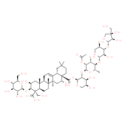 ChemSpider 2D Image | 3-O-[(2S,3R,4R)-3,4-Dihydroxy-4-(hydroxymethyl)tetrahydro-2-furanyl]-beta-D-xylopyranosyl-(1->4)-2-O-acetyl-6-deoxy-alpha-L-mannopyranosyl-(1->2)-1-O-[(2beta,3beta,16alpha)-3-(beta-D-glucopyranosyloxy
)-2,16,23,24-tetrahydroxy-24,28-dioxoolean-12-en-28-yl]-alpha-L-arabinopyranose | C59H92O30
