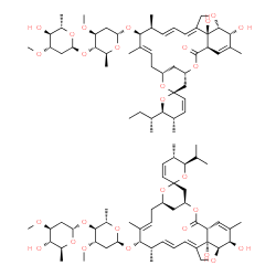 ChemSpider 2D Image | (1'R,2S,4'S,5S,6R,8'R,10'E,12'S,13'S,14'E,16'E,20'R,21'R,24'S)-21',24'-Dihydroxy-6-isopropyl-5,11',13',22'-tetramethyl-2'-oxo-5,6-dihydrospiro[pyran-2,6'-[3,7,19]trioxatetracyclo[15.6.1.1~4,8~.0~20,24
~]pentacosa[10,14,16,22]tetraen]-12'-yl 2,6-dideoxy-4-O-(2,6-dideoxy-3-O-methyl-alpha-L-arabino-hexopyranosyl)-3-O-methyl-alpha-L-arabino-hexopyranoside - (1'R,2S,4'S,5S,6R,8'R,10'E,12'S,13'S,14'E,16'
E,20'R,21'R,24'S)-6-[(2R)-2-butanyl]-21',24'-dihydroxy-5,11',13',22'-tetramethyl-2'-oxo-5,6-dihydrospiro[pyran-2,6'-[3,7,19]trioxatetracyclo[15.6.1.1~4,8~.0~20,24~]pentacosa[10,14,16,22]tetraen]-12'-y
l 2,6-dideoxy-4-O-(2,6-dideoxy-3-O-methyl-alpha-L-arabino-hexopyranosyl)-3-O-methyl-alpha-L-arabino-hexopyranoside (1:1) | C95H142O28