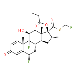ChemSpider 2D Image | (6alpha,9xi,11beta,16alpha,17beta)-6,9-Difluoro-17-{[(fluoromethyl)sulfanyl]carbonyl}-11-hydroxy-16-methyl-3-oxoandrosta-1,4-dien-17-yl propionate | C25H31F3O5S