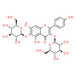 ChemSpider 2D Image | 3-(beta-D-Glucopyranosyloxy)-5,7-dihydroxy-2-(4-hydroxyphenyl)-4-oxo-4H-chromen-6-yl beta-D-glucopyranoside | C27H30O17