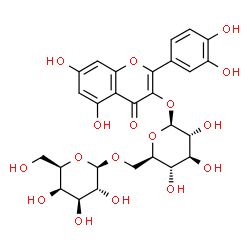 ChemSpider 2D Image | 2-(3,4-Dihydroxyphenyl)-5,7-dihydroxy-4-oxo-4H-chromen-3-yl 6-O-beta-D-galactopyranosyl-beta-D-glucopyranoside | C27H30O17
