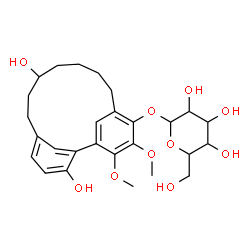 ChemSpider 2D Image | (11R)-11,17-Dihydroxy-3,4-dimethoxytricyclo[12.3.1.1~2,6~]nonadeca-1(18),2(19),3,5,14,16-hexaen-5-yl beta-L-glycero-hexopyranoside | C27H36O10