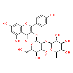 ChemSpider 2D Image | 5,7-Dihydroxy-2-(4-hydroxyphenyl)-4-oxo-4H-chromen-3-yl 2-O-(6-deoxy-beta-D-glucopyranosyl)-alpha-L-mannopyranoside | C27H30O15