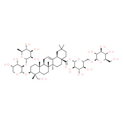 ChemSpider 2D Image | 1-O-[(3beta,5xi,18alpha)-3-{[2-O-(6-Deoxy-alpha-L-mannopyranosyl)-alpha-L-arabinopyranosyl]oxy}-23-hydroxy-28-oxoolean-12-en-28-yl]-6-O-beta-D-glucopyranosyl-beta-D-glucopyranose | C53H86O22